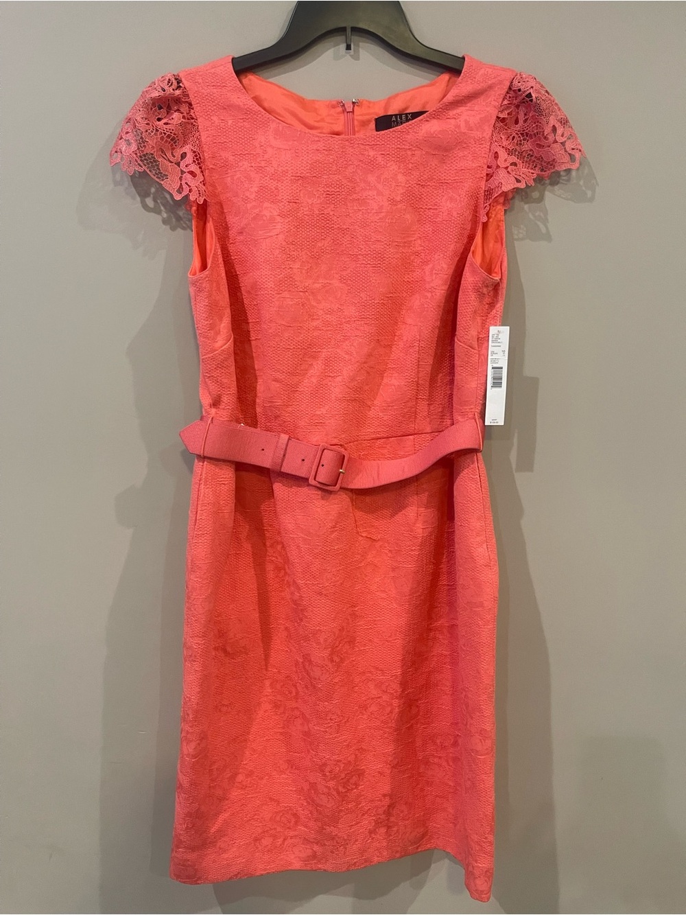 Alex Marie Coral Textured Sheath Dress with Grosgrain Waistband